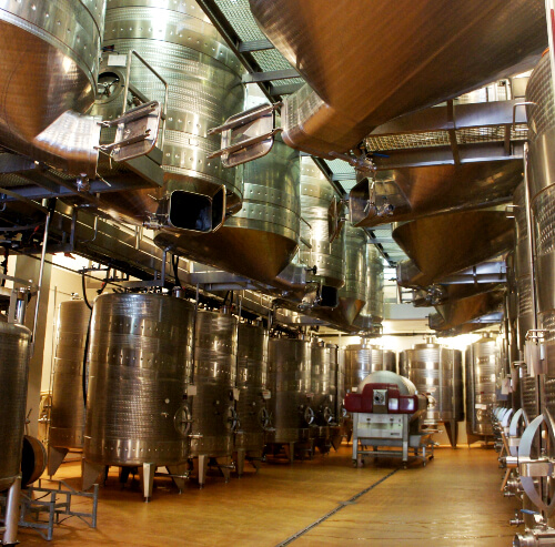 Tanques de elaboração de vinho em vinícola